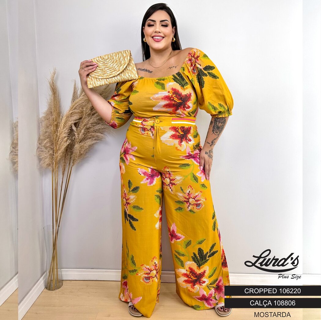 Pantalona Feminina Plus Size Ref 108806 Mostarda - 56