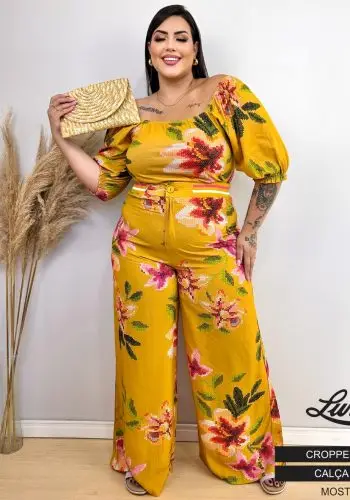 Pantalona Feminina Plus Size Ref 108806 Mostarda