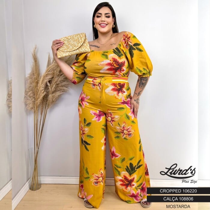 Pantalona Feminina Plus Size Ref 108806 Mostarda - 52