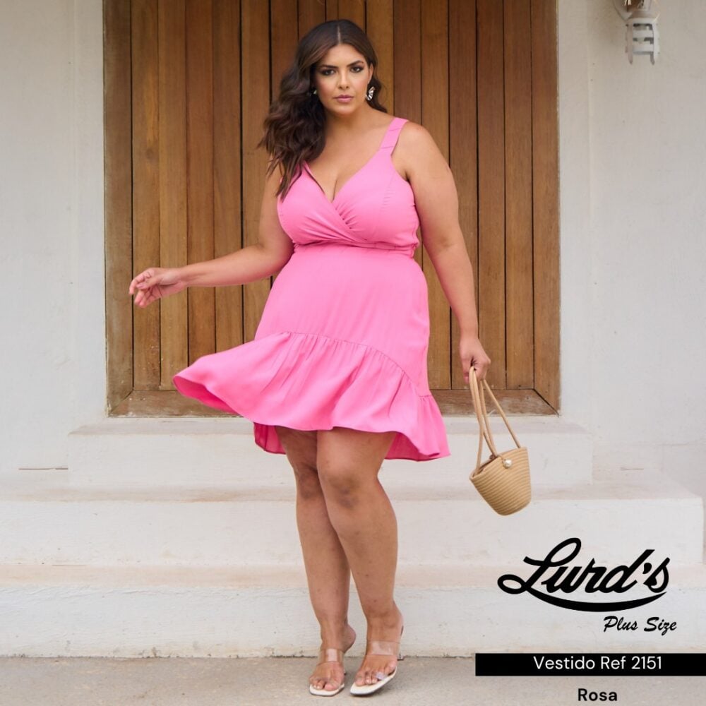 Vestido Plus Size Sem Manga Ref 2151 Rosa - 48