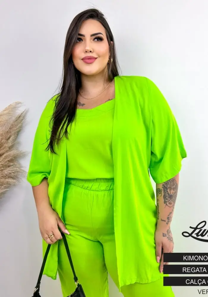 Kimono Feminino Plus Size Ref KIM-064 Verde  - 52