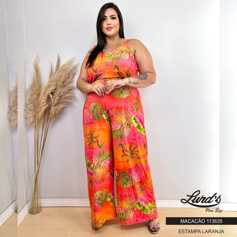 Macacão Longo Feminino Plus Size Ref 113635 Laranja