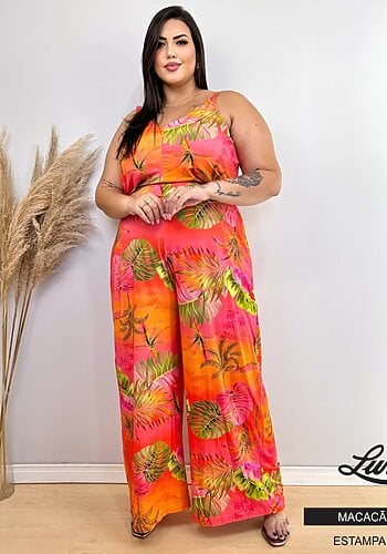 Macacão Longo Feminino Plus Size Ref 113635 Laranja - 48