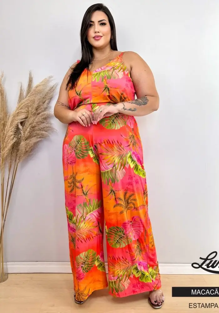 Macacão Longo Feminino Plus Size Ref 113635 Laranja - 52