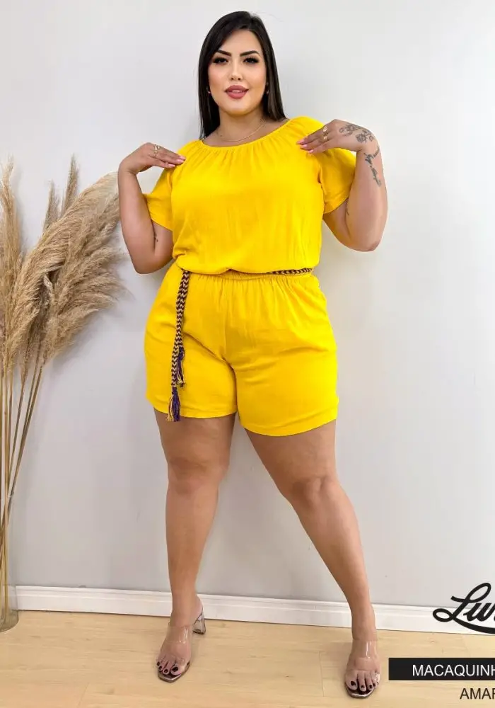 Macaquinho Feminino Plus Size Ref MAC-077 Amarelo  - 58