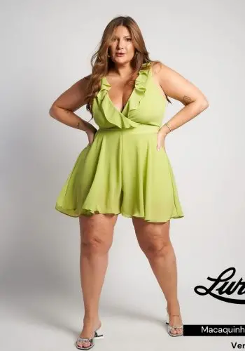 Macaquinho Plus Size Sem Manga Ref 2150 Verde - 46