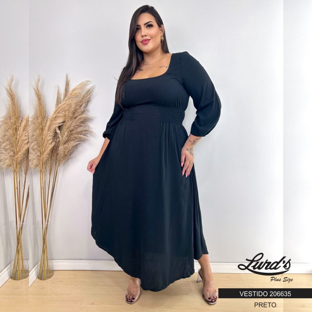 Alternative view of Vestido Longo Plus Size Manga 3/4 Ref 206635 Preto