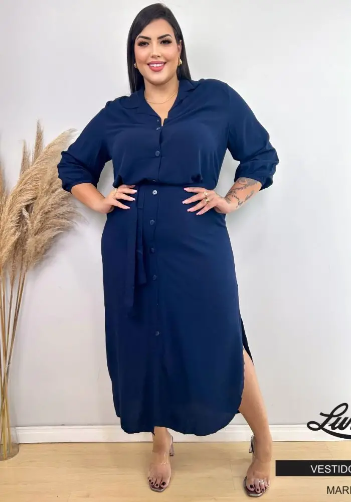 Vestido Plus Size Manga Curta Ref 206681 Marinho - 50