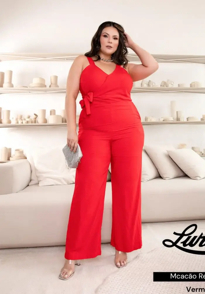 Macacão Feminino Longo Plus Size Ref 900610 Vermelho  - 52