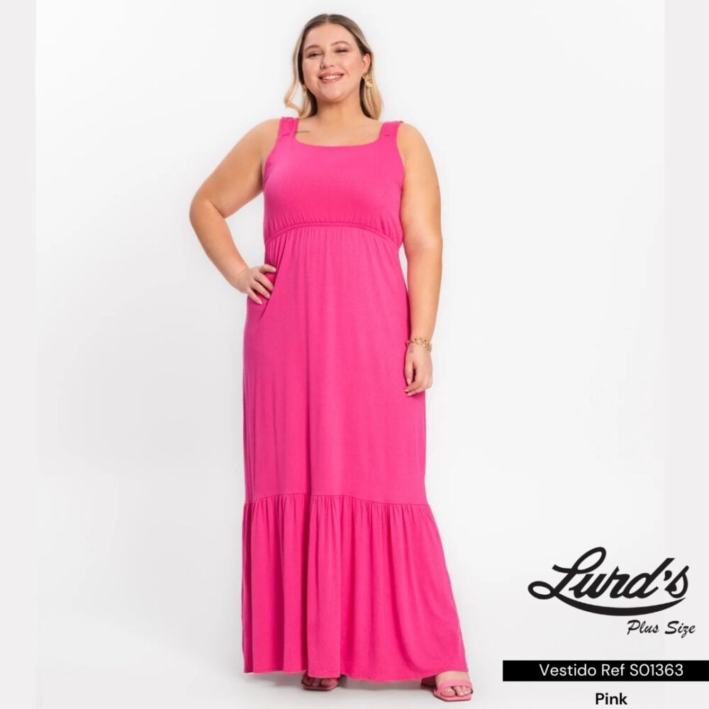Vestido Longo Plus Size Ref S01363 Pink - 54