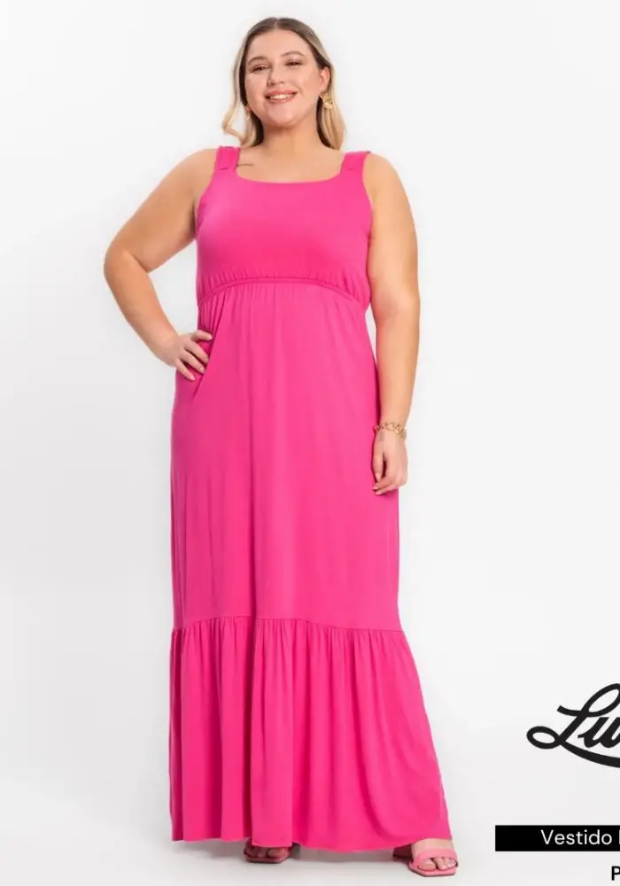 Vestido Longo Plus Size Ref S01363 Pink