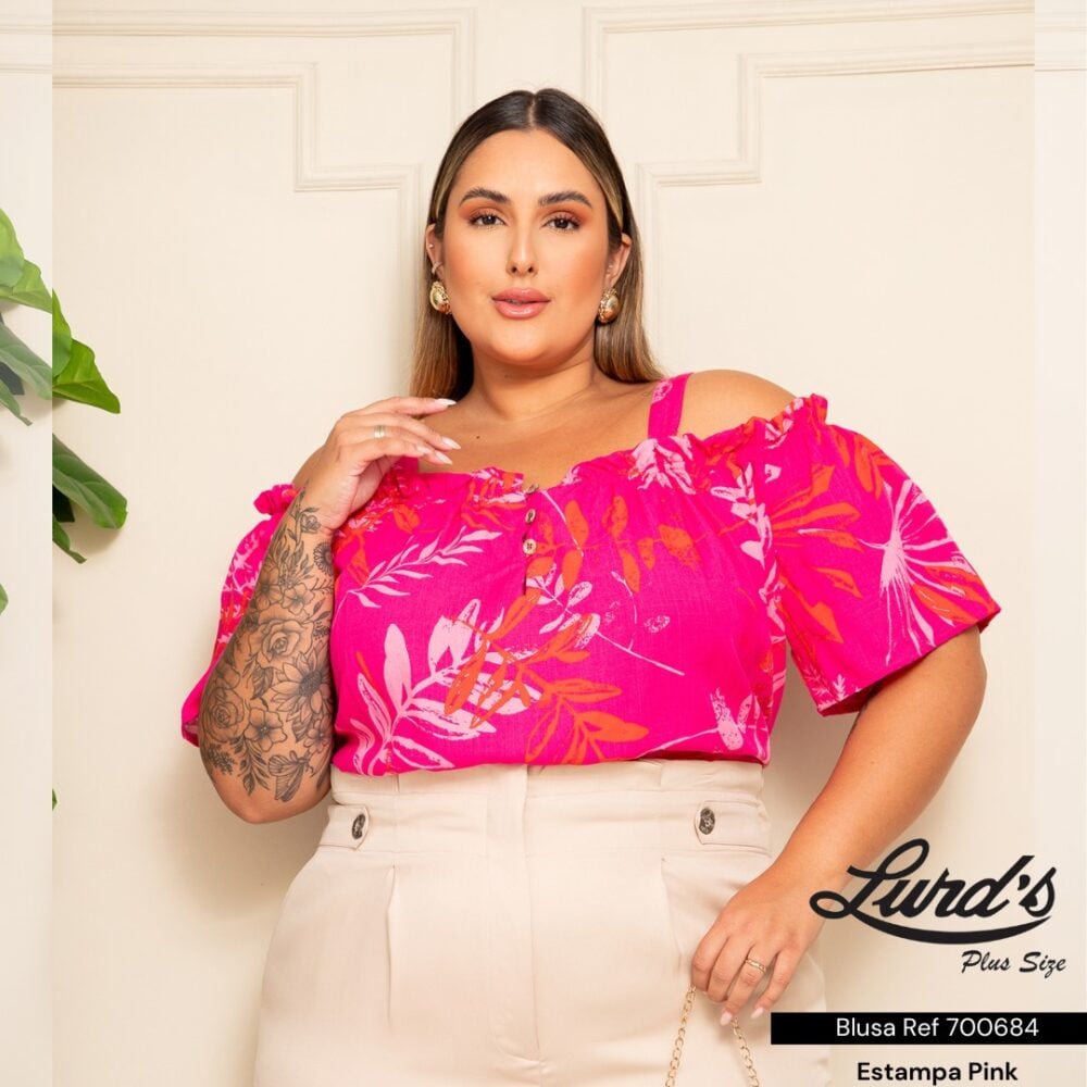 Blusa Feminina Plus Size Ref 700684 Estampa Pink - 46