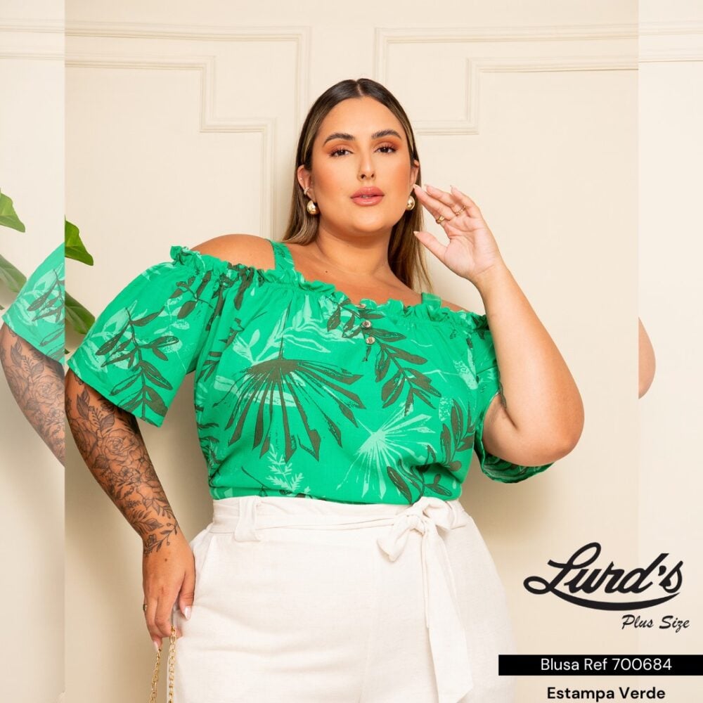 Blusa Feminina Plus Size Ref 700684 Estampa Verde - 50