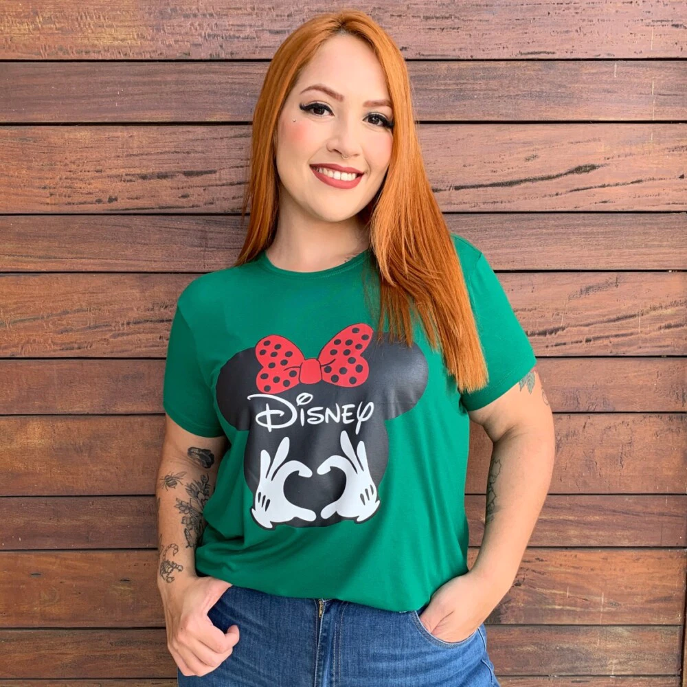 Blusa T-shirt Feminina Plus Size Manga Curta DISNEY-001 Verde - 50