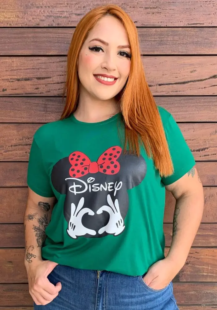 Blusa T-shirt Feminina Plus Size Manga Curta DISNEY-001 Verde - 50