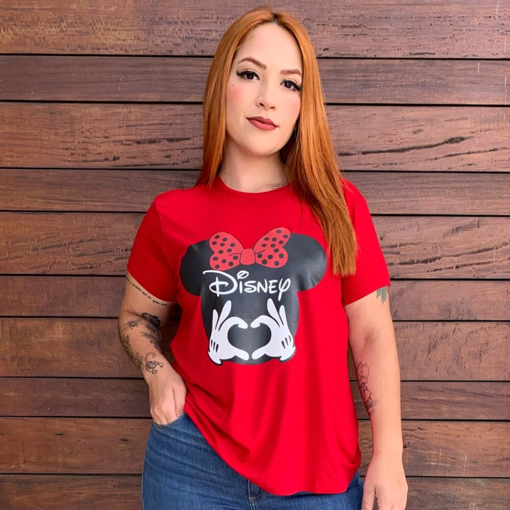 Blusa T-shirt Feminina Plus Size Manga Curta DISNEY-001 Vermelho - 60