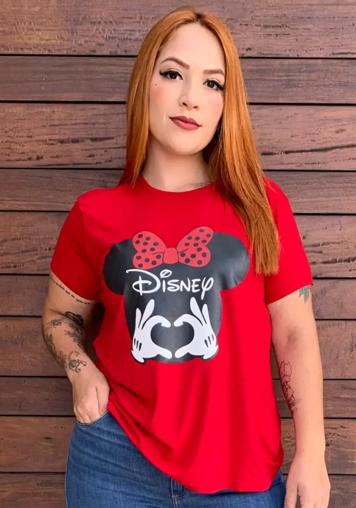 Blusa T-shirt Feminina Plus Size Manga Curta DISNEY-001 Vermelho