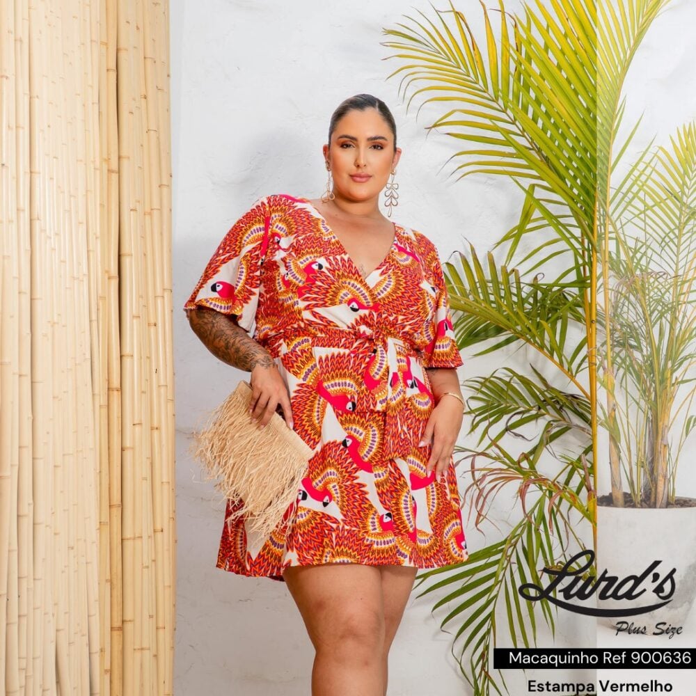 Macaquinho Feminino Plus Size Ref 900636 Vermelho  - 48