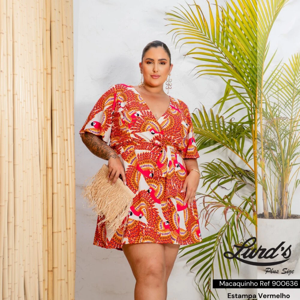 Macaquinho Feminino Plus Size Ref 900636 Vermelho  - 48