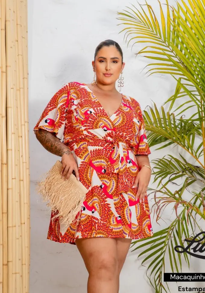 Macaquinho Feminino Plus Size Ref 900636 Vermelho  - 52