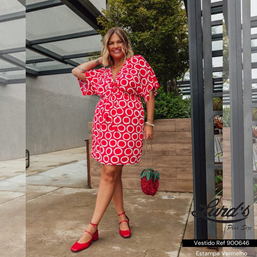Vestido Plus Size Ref 900646 Estampa Vermelho - 46