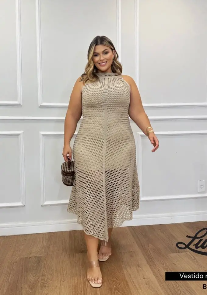 Vestido Mid Plus Size Ref 1019500 Bege  - 48
