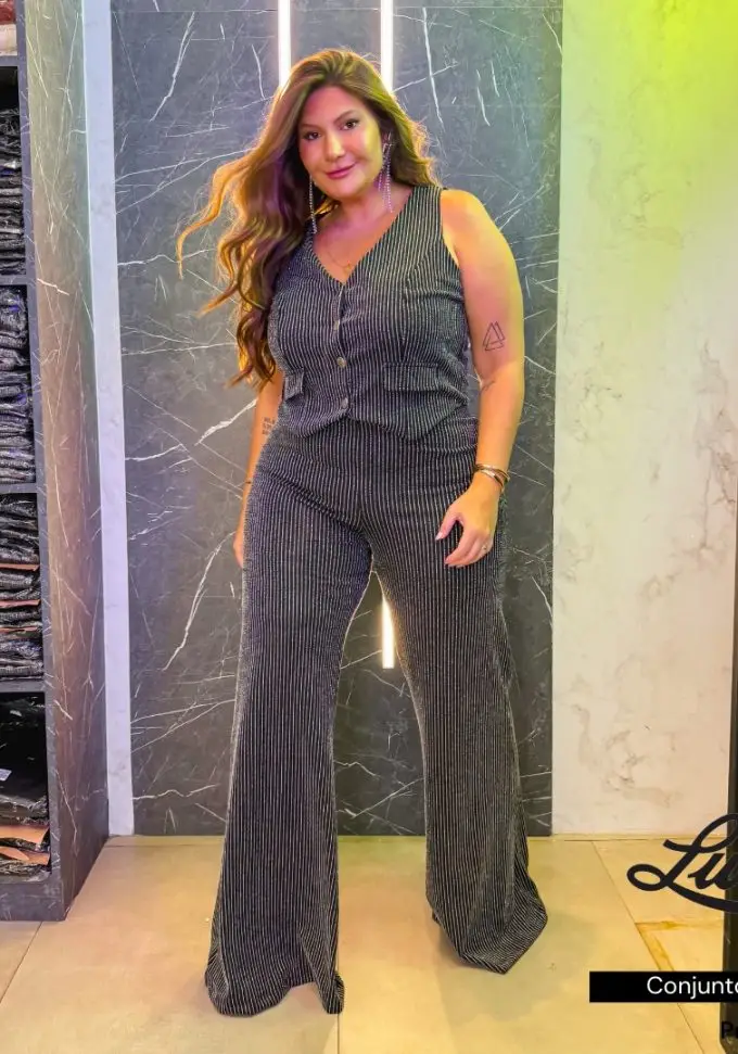 Conjunto Feminino Plus Size Colete + Pantalona Ref 11959 - 50