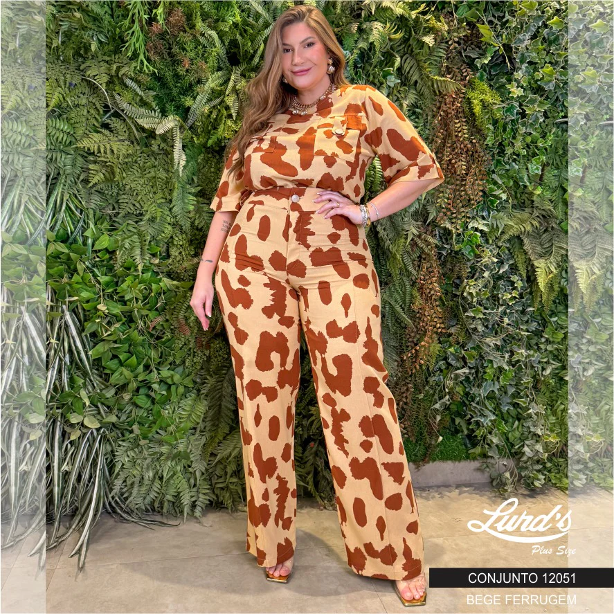 Alternative view of Conjunto Feminino Plus Size Blusa Manga Curta + Calça 12051 Bege Ferrugem