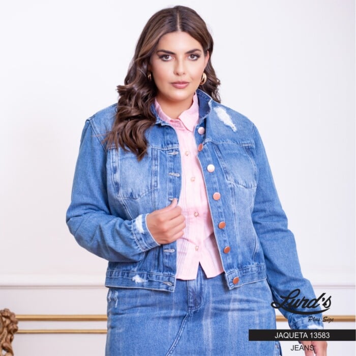 Jaqueta Feminina Plus Size 13583 Jeans "karine" - 48