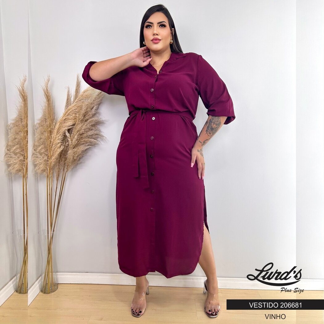 Vestido Plus Size Manga Curta 206681 Marrie Vinho - 48