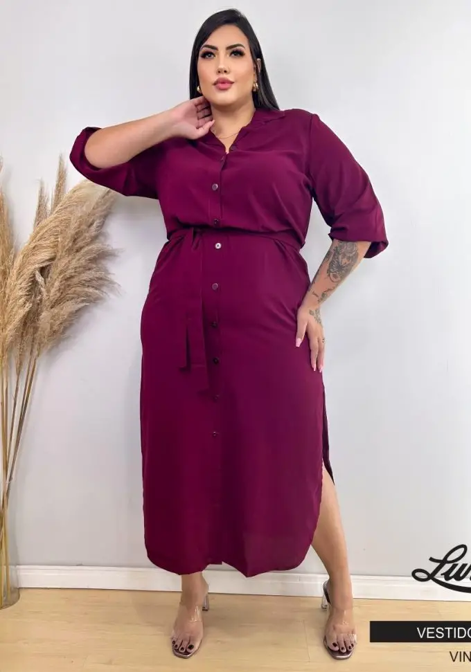 Vestido Plus Size Manga Curta 206681 Marrie Vinho - 52