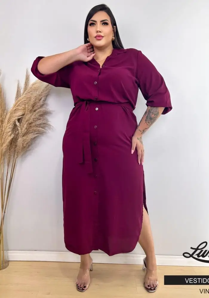 Vestido Plus Size Manga Curta 206681 Marrie Vinho