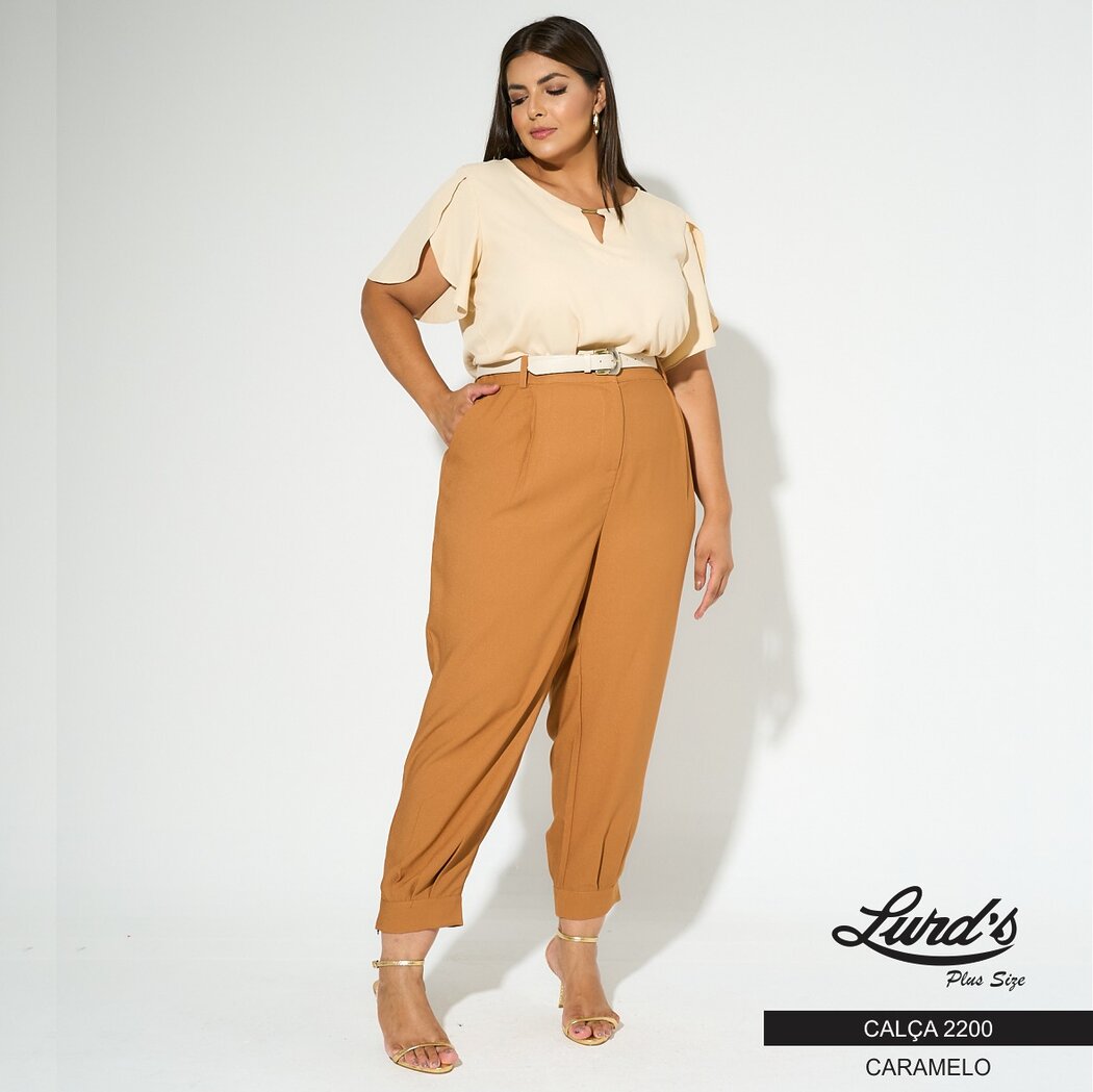 Calça Feminina Plus Size Alfaiataria 2200 Caramelo - 56