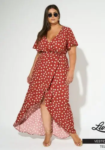 Vestido Longo Plus Size Manga Curta 3200 Telha - 46