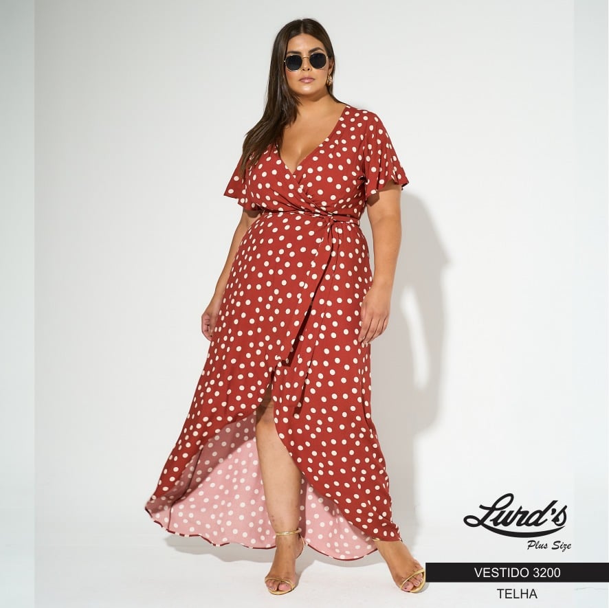 Vestido Longo Plus Size Manga Curta 3200 Telha - 52