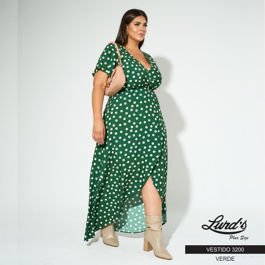 Vestido Longo Plus Size Manga Curta 3200 Verde - 52