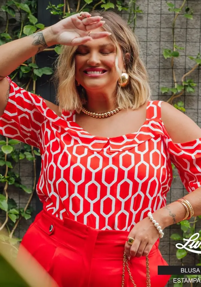 Blusa Feminina Plus Size Manga Curta Ref 700688 Estampa Laranja - 50