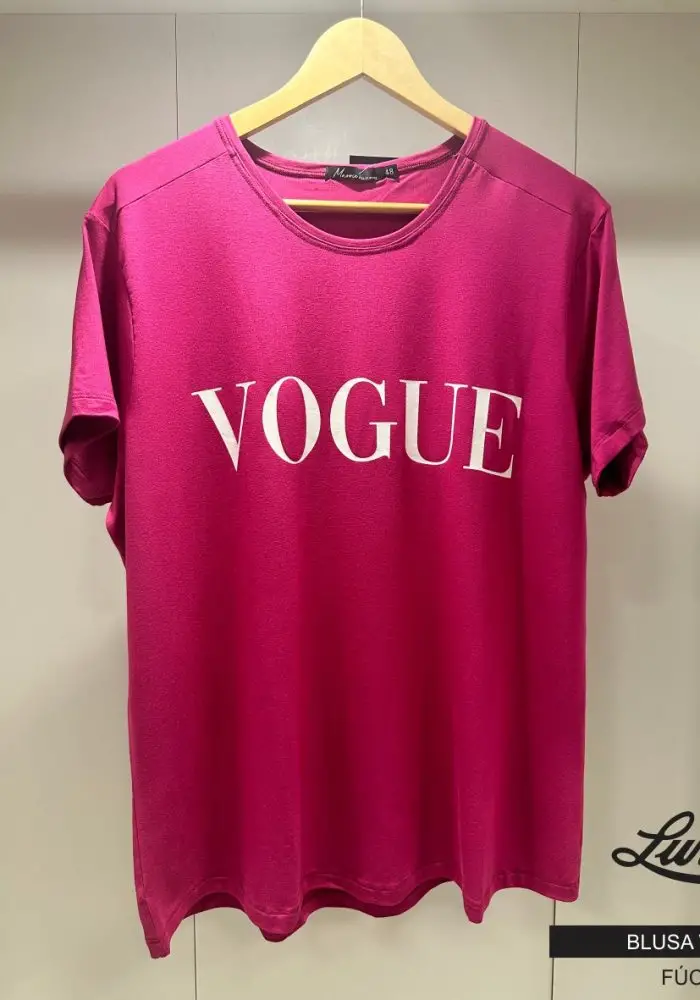 Blusa T-shirt Feminina Plus Size Manga Curta VOGUE Fúcsia T-shirt - 60