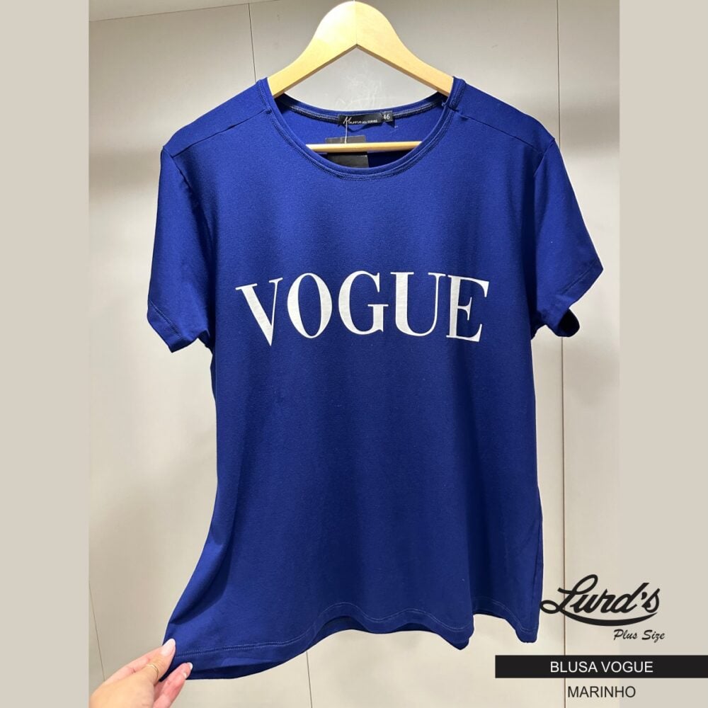 T-shirt Feminina Plus Size Manga Curta VOGUE Marinho - 50