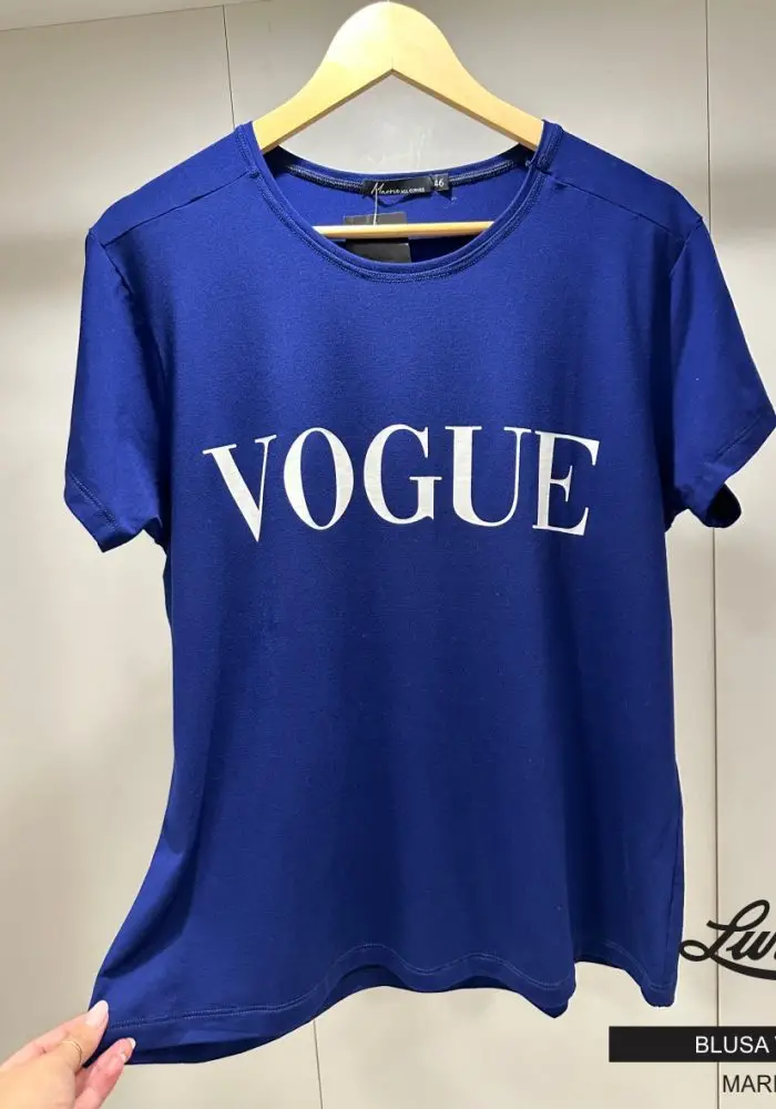 Blusa T-shirt Feminina Plus Size Manga Curta VOGUE Marinho - 50