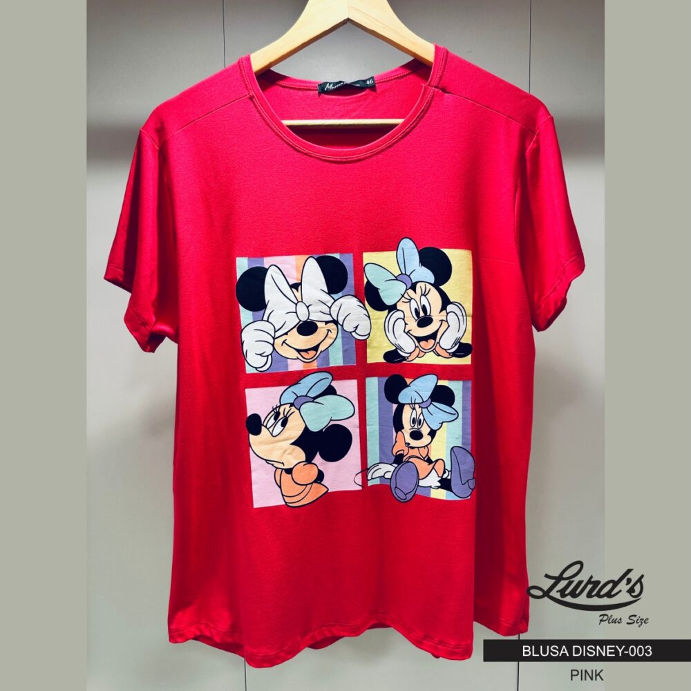 T-shirt Feminina Plus Size Viscolycra Manga Curta DISNEY-003 Marrie Pink - 60