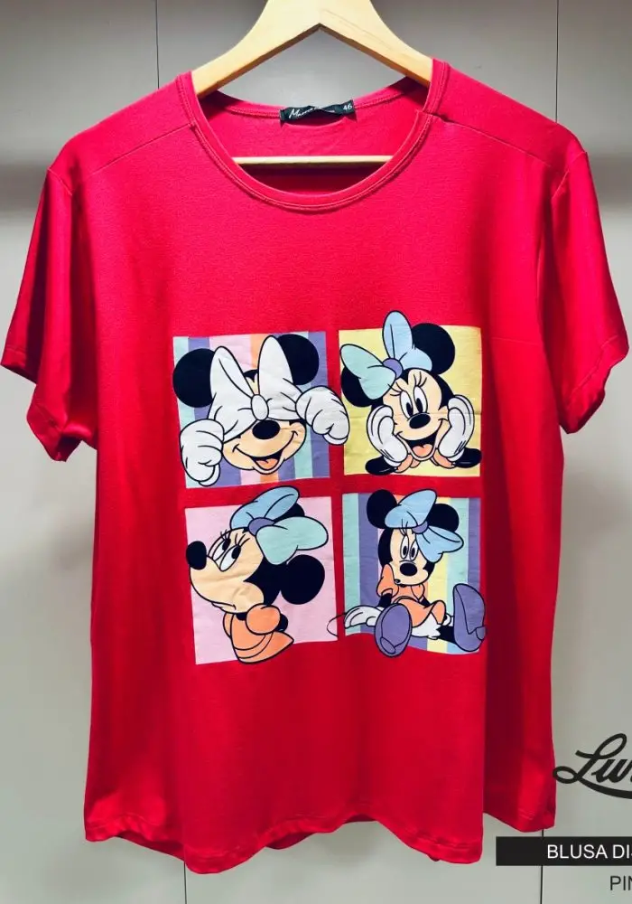 Blusa T-shirt Feminina Plus Size Viscolycra Manga Curta DISNEY-003 Marrie Pink - 46