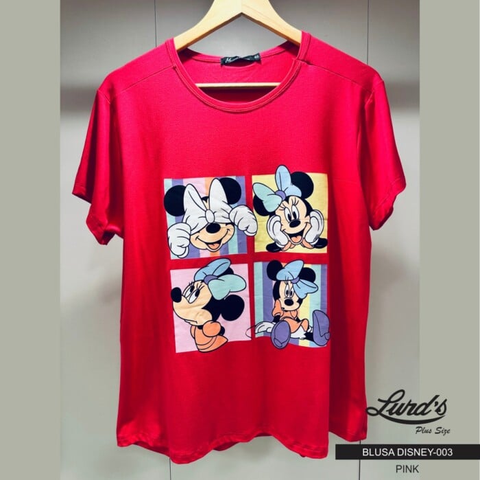 Blusa T-shirt Feminina Plus Size Viscolycra Manga Curta DISNEY-003 Marrie Pink - 50