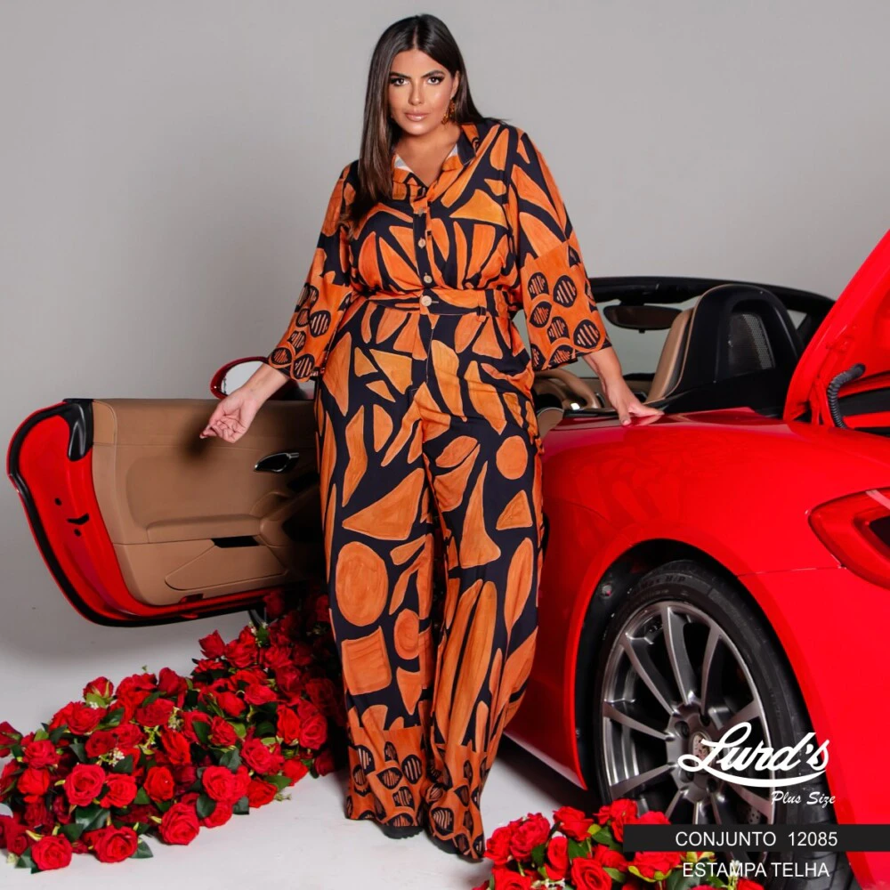 Alternative view of Conjunto Feminino Plus Size Blusa Manga Longa + Calça 12085 Estampa Telha