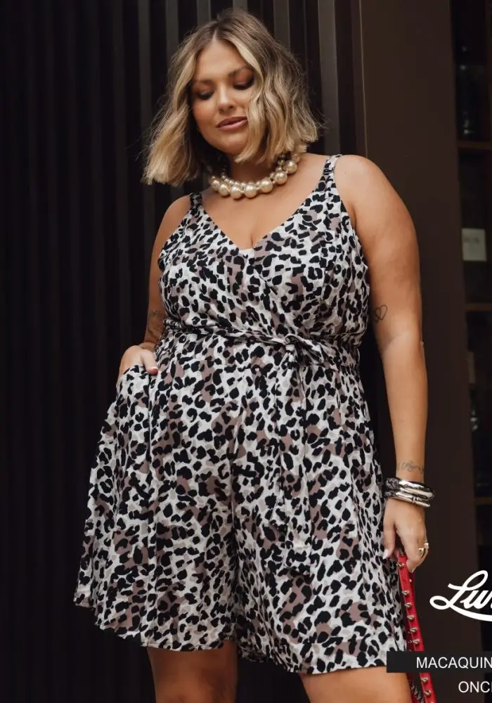 Macaquinho Feminino Plus Size Sem Manga 900682 Oncinha - 50