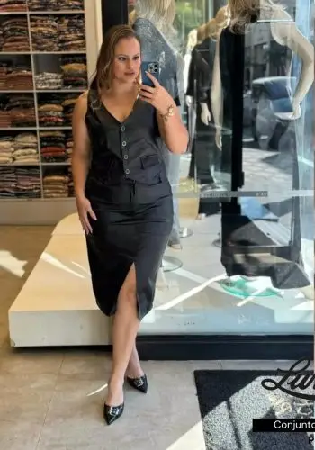 Conjunto Feminino Plus Size Colete + Saia Mid Ref 12050 Preto