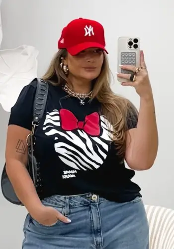 Blusa T-shirt Feminina Plus Size Manga Curta DISNEY-012 Preto