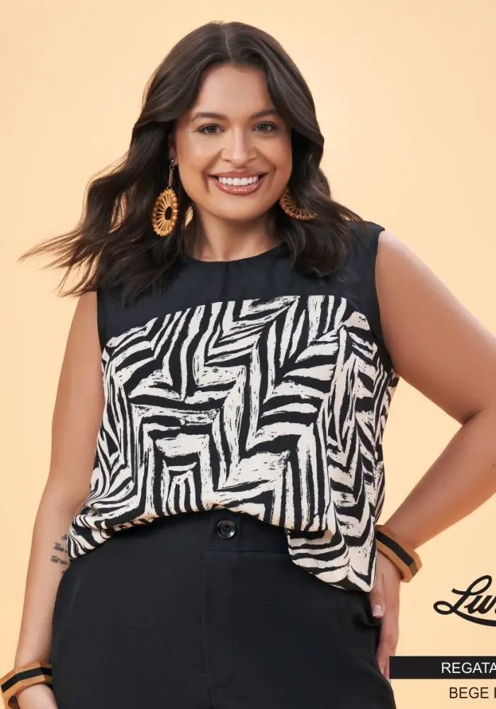 Regata Feminina Plus Size Ref 201834 Estampa Preto - 48