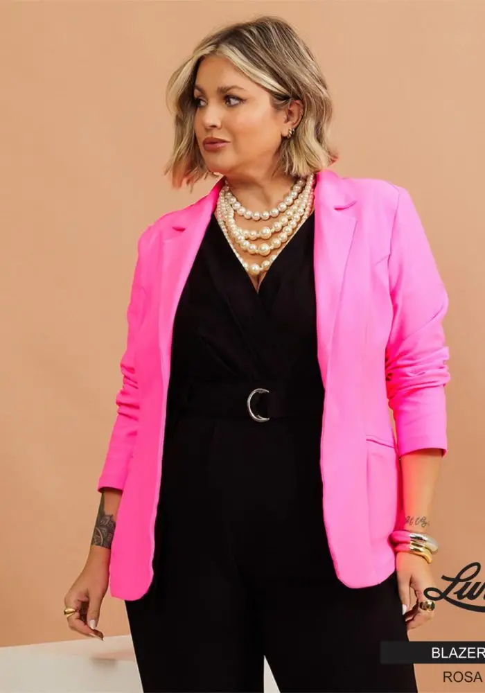 Blazer Feminino Plus Size Ref 700394 Rosa Neon - 48