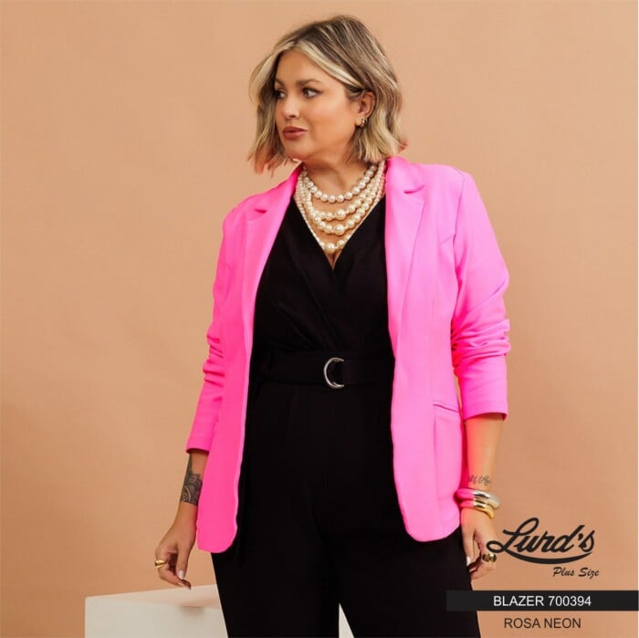 Blazer Feminino Plus Size Ref 700394 Rosa Neon - 50